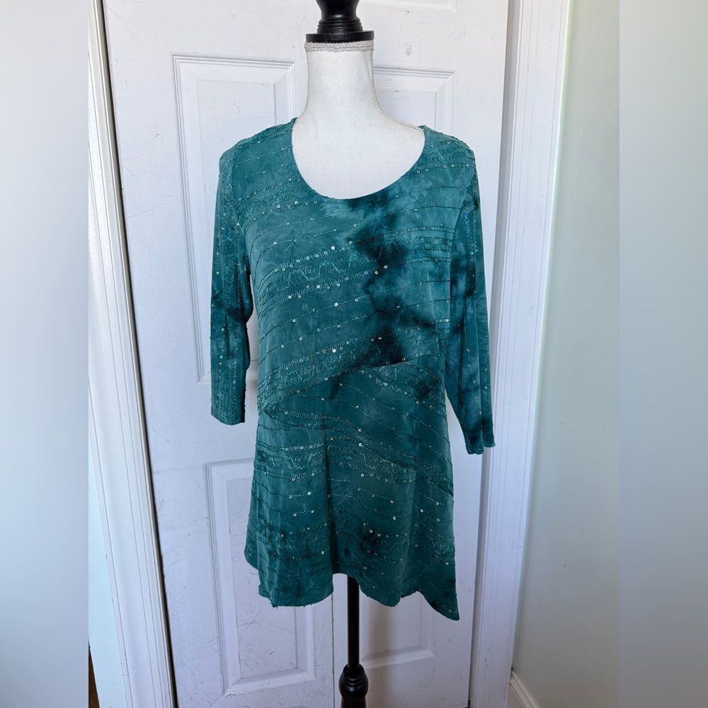 Y2K Ocean Blue Bedazzled Sequin Top Sz Medium